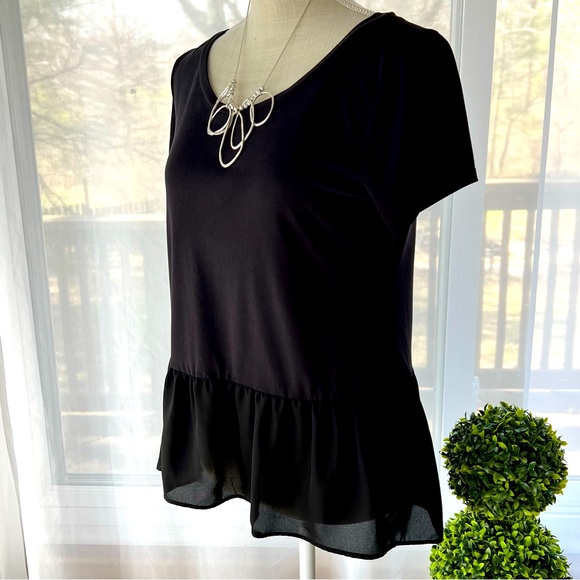 Juicy Couture Shift Peplum Top Black Short Sleeve Size Small - Picture 5 of 13